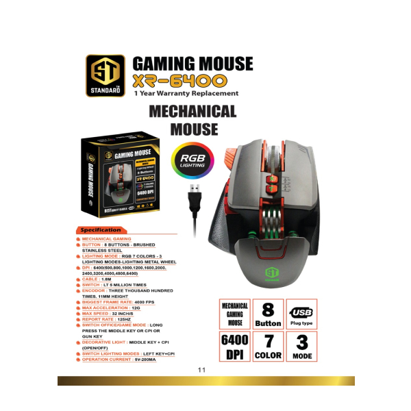 Mouse Gaming Standard XR 6400 RGB