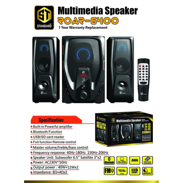 Speaker 2.1 Sub Woofer MultimediaStandard Roar 6400 Speaker 2.1 SubWoofer Multimedia Standard Roar 6400
